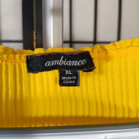 AMBIANCE Yellow Short Sleeve Ribbed Crop Women's Pullover Blouse XL - Picture 3 of 6
